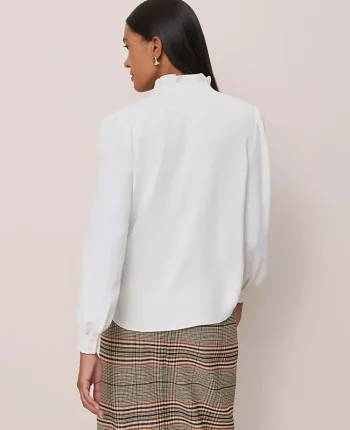 Ann Taylor Tops And Blouses|Ruffle Neck Satin Blouse Winter White