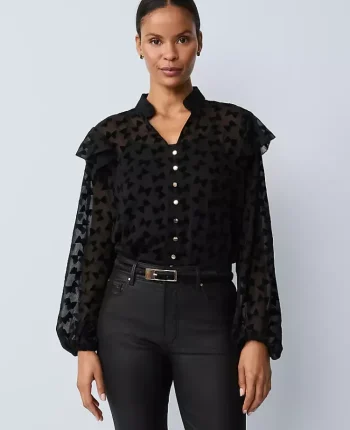 Ann Taylor Tops And Blouses|Ruffle Trim Blouse Black