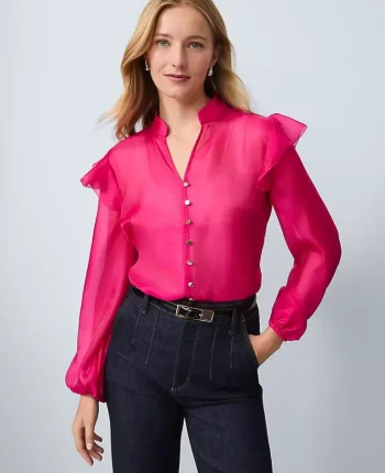 Ann Taylor Tops And Blouses|Ruffle Trim Blouse Electric Pink