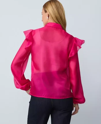 Ann Taylor Tops And Blouses|Ruffle Trim Blouse Electric Pink