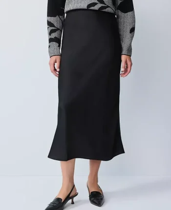 Ann Taylor Skirts|Satin Bias Midi Slip Skirt Black