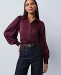 Ann Taylor Tops And Blouses|Satin Blouson Sleeve Blouse Poised Plum