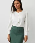 Ann Taylor Tops And Blouses|Satin Button Popover Winter White