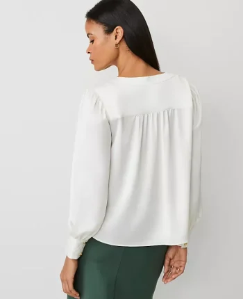Ann Taylor Tops And Blouses|Satin Button Popover Winter White