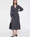 Ann Taylor Dresses|Satin Dotted Midi Dress Night Sky
