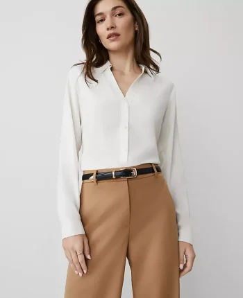 Ann Taylor Tops And Blouses|Satin Essential Shirt Winter White