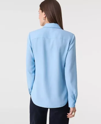 Ann Taylor Tops And Blouses|Satin Essential Shirt Light Blue Dusk