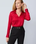 Ann Taylor Tops And Blouses|Satin Essential Shirt Jewel Red