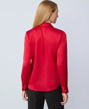 Ann Taylor Tops And Blouses|Satin Essential Shirt Jewel Red