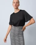 Ann Taylor Tops And Blouses|Satin Flutter Sleeve Tee Black