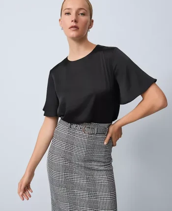 Ann Taylor Tops And Blouses|Satin Flutter Sleeve Tee Black