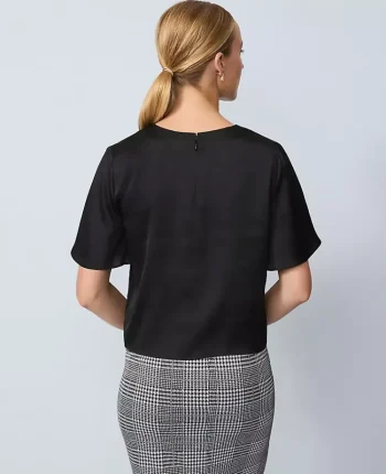 Ann Taylor Tops And Blouses|Satin Flutter Sleeve Tee Black