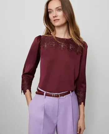 Ann Taylor Tops And Blouses|Satin Lace Trim Top Windsor Wine