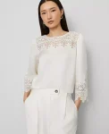 Ann Taylor Tops And Blouses|Satin Lace Trim Top Winter White