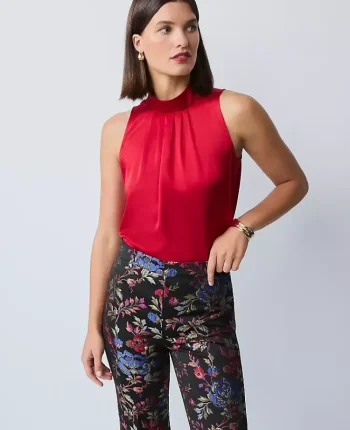 Ann Taylor Tops And Blouses|Satin Mock Neck Top Jewel Red