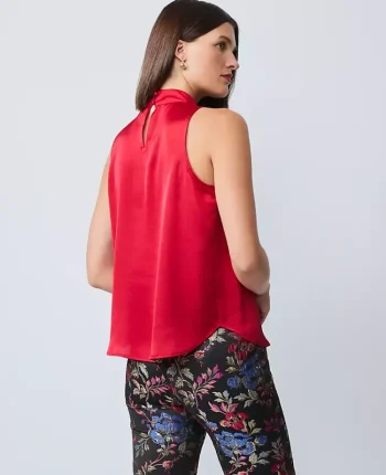 Ann Taylor Tops And Blouses|Satin Mock Neck Top Jewel Red