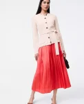 Ann Taylor Skirts|Satin Pleated Midi Skirt Fiery Sunset