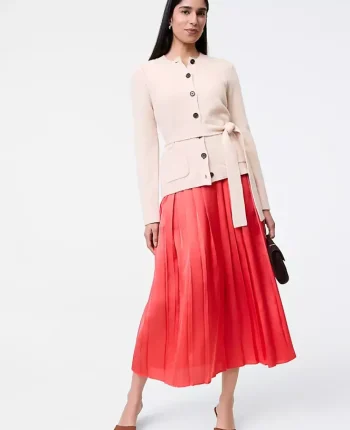Ann Taylor Skirts|Satin Pleated Midi Skirt Fiery Sunset