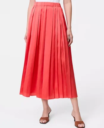 Ann Taylor Skirts|Satin Pleated Midi Skirt Fiery Sunset