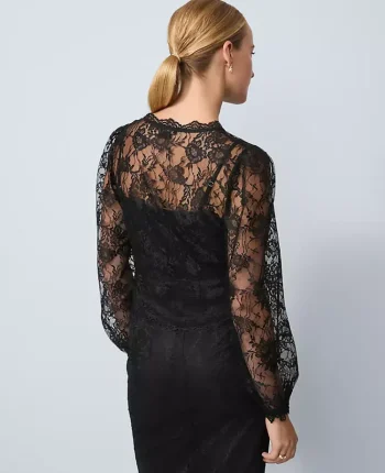 Ann Taylor Tops And Blouses|Scalloped Lace Top Black