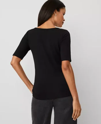Ann Taylor Tops And Blouses|Scoop Neck Elbow Sleeve Tee Black