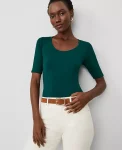 Ann Taylor Tops And Blouses|Scoop Neck Elbow Sleeve Tee Rainforest