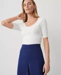 Ann Taylor Tops And Blouses|Scoop Neck Elbow Sleeve Tee Winter White