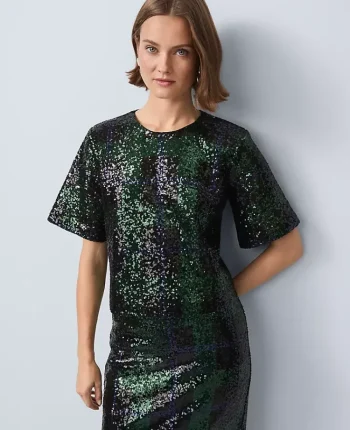 Ann Taylor Tops And Blouses|Sequin Plaid Blouse Black 1