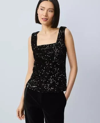 Ann Taylor Tops And Blouses|Sequin Velvet Tank Top Black
