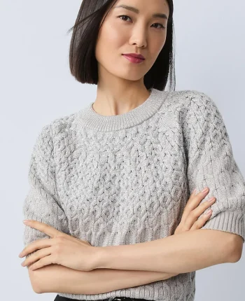 Ann Taylor Sweaters|All Sweaters|Shimmer Cable Sweater Tee Medium Light Heather Grey