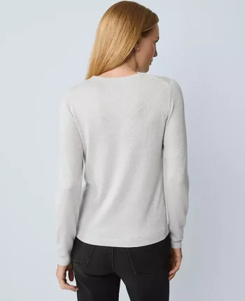 Ann Taylor Pullover Sweaters|Shimmer Essential Crew Neck Sweater Silver