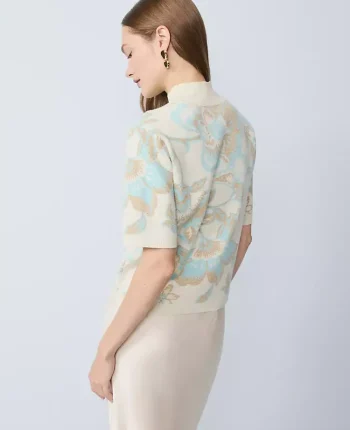 Ann Taylor Sweaters|All Sweaters|Shimmer Floral Jacquard Sweater Tee Aqua Steam