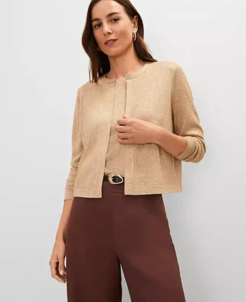 Ann Taylor Sweaters|All Sweaters|Shimmer Open Cardigan Gold Metallic