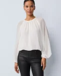 Ann Taylor Tops And Blouses|Shirred Crew Neck Blouse Winter White