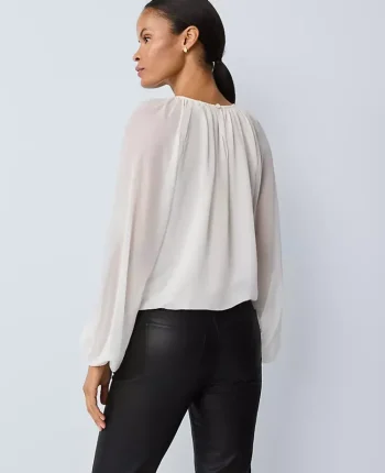 Ann Taylor Tops And Blouses|Shirred Crew Neck Blouse Winter White