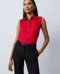 Ann Taylor Tops And Blouses|Shirred Yoke Sleeveless Shirt Jewel Red