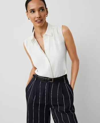 Ann Taylor Tops And Blouses|Shirred Yoke Sleeveless Shirt Winter White