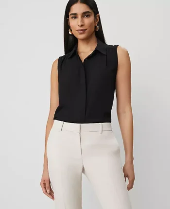 Ann Taylor Tops And Blouses|Shirred Yoke Sleeveless Shirt Black