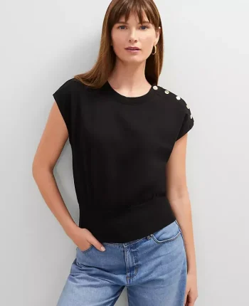 Ann Taylor Tops And Blouses|Shoulder Button Top Black