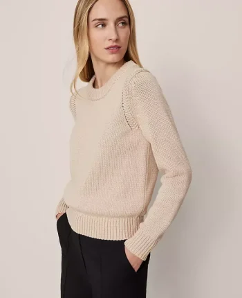 Ann Taylor Sweaters|All Sweaters|Shoulder Detail Crew Neck Sweater Pale Sandalwood