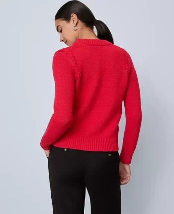 Ann Taylor Sweaters|All Sweaters|Shoulder Detail Crew Neck Sweater Iconic Red