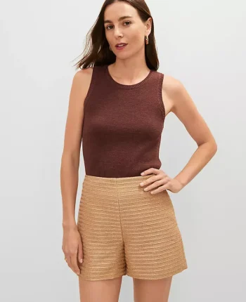 Ann Taylor Pants|Side Zip Shorts In Metallic Tweed Karat Gold Metallic