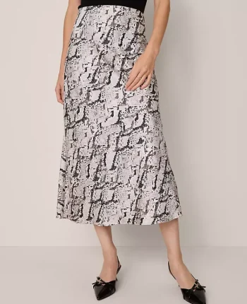 Ann Taylor Skirts|Snake Print Satin Bias Slip Skirt Winter White