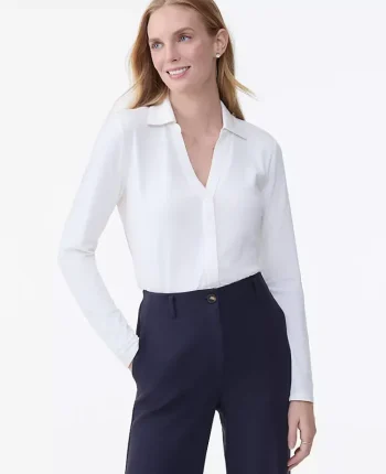 Ann Taylor Tops And Blouses|Split Neck Button Down Shirt Winter White