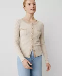 Ann Taylor Tops And Blouses|Stripe Button Knit Jacket Tan/White