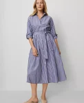 Ann Taylor Dresses|Striped Collared Midi Shirtdress Shaded Periwinkle