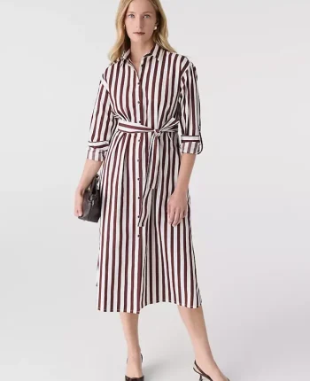 Ann Taylor Dresses|Striped Collared Midi Shirtdress Deep Bronze