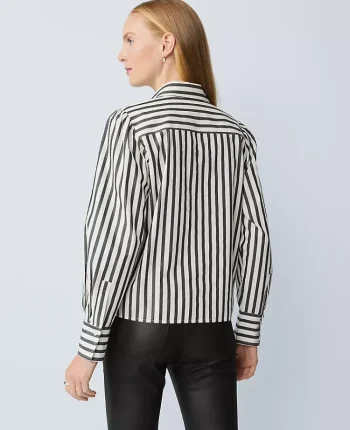 Ann Taylor Tops And Blouses|Striped Embellished Shirt Black