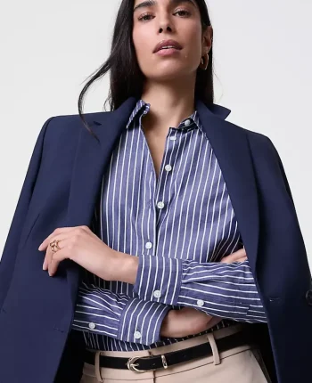 Ann Taylor Tops And Blouses|Striped Perfect Shirt Ultramarine/White Combo