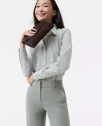 Ann Taylor Tops And Blouses|Striped Relaxed Perfect Shirt Dried Moss